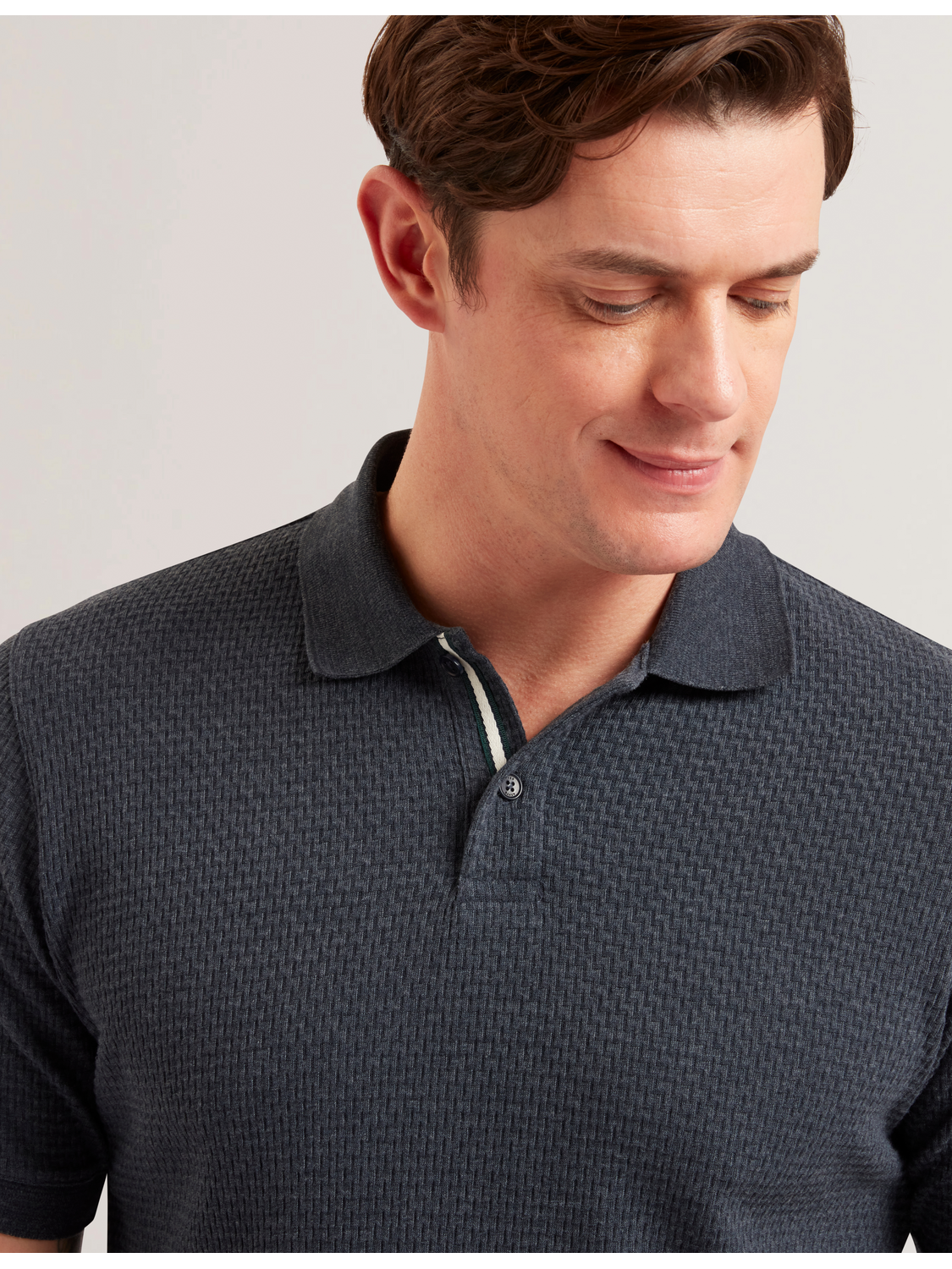 Ted Baker REDMAN - Textured Pure Cotton Knitted Polo Shirt
