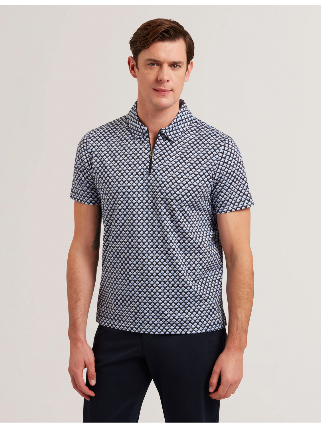 Ted Baker OUNSLO - Printed Zip Neck Cotton Polo Shirt