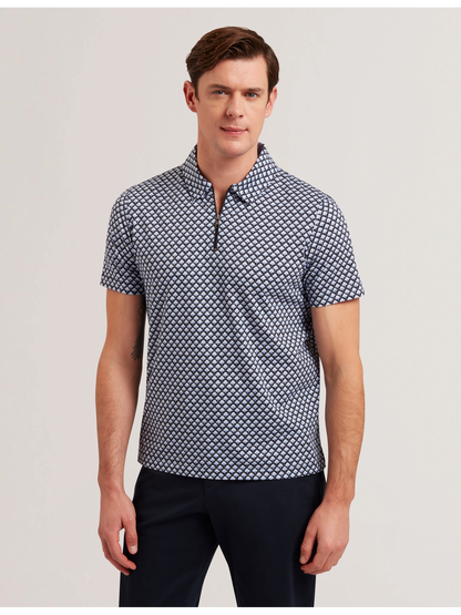 Ted Baker OUNSLO - Printed Zip Neck Cotton Polo Shirt