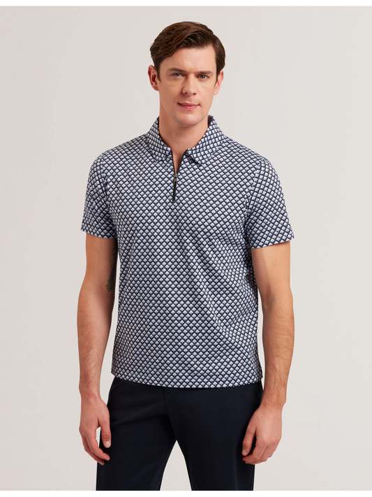 Ted Baker OUNSLO - Printed Zip Neck Cotton Polo Shirt