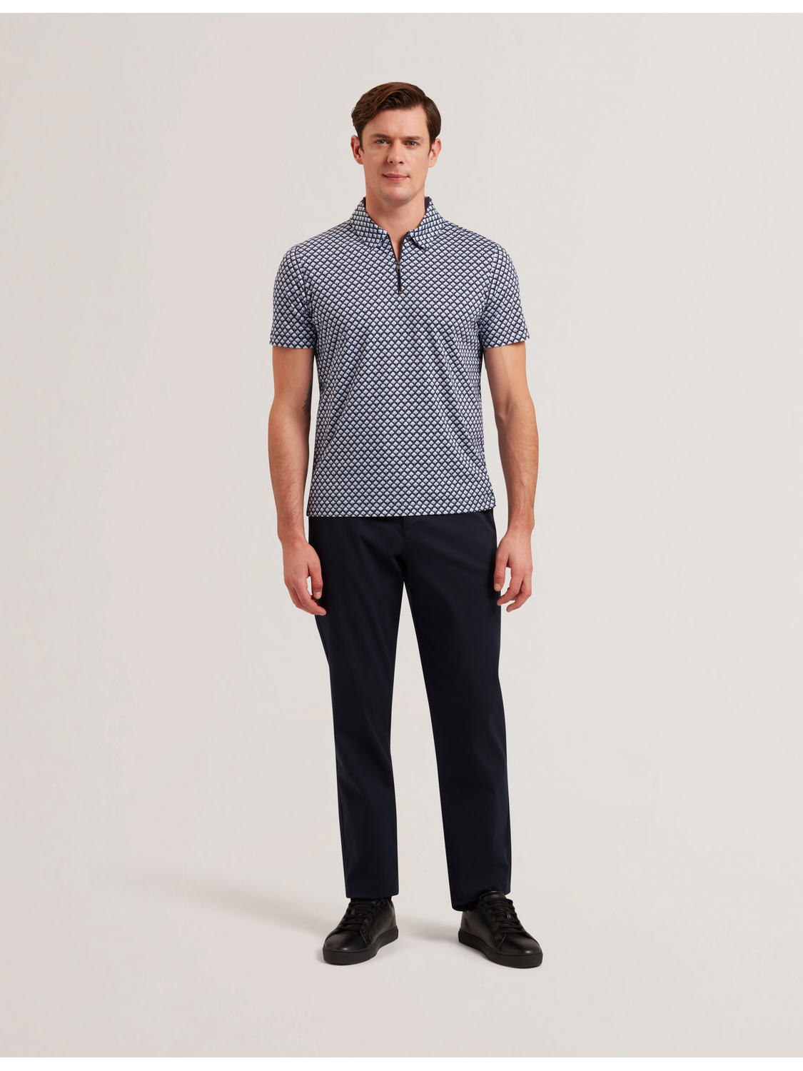 Ted Baker OUNSLO - Printed Zip Neck Cotton Polo Shirt