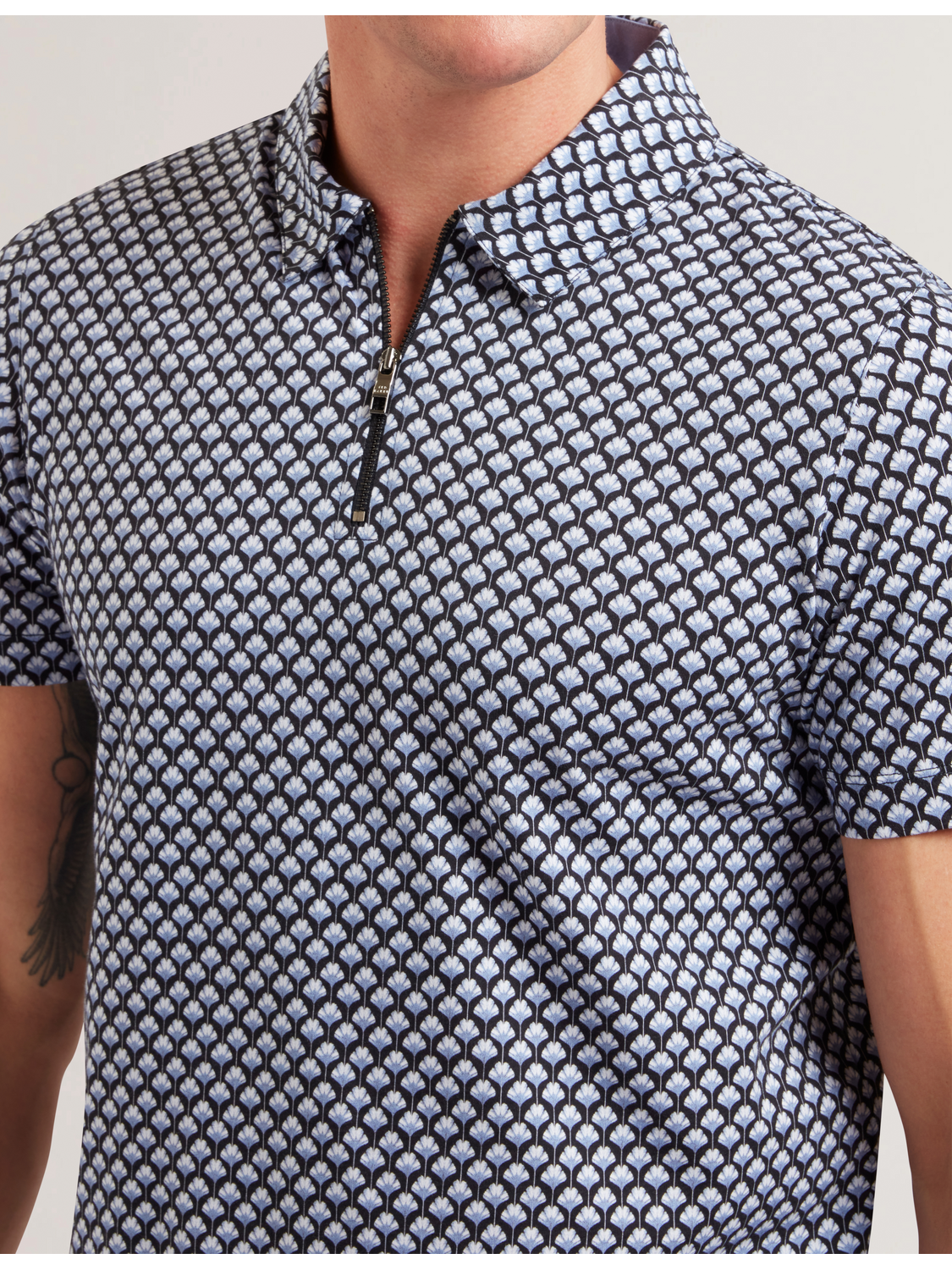 Ted Baker OUNSLO - Printed Zip Neck Cotton Polo Shirt