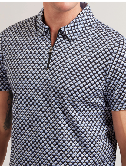 Ted Baker OUNSLO - Printed Zip Neck Cotton Polo Shirt
