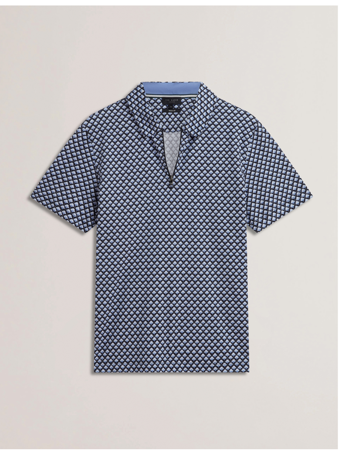 Ted Baker OUNSLO - Printed Zip Neck Cotton Polo Shirt