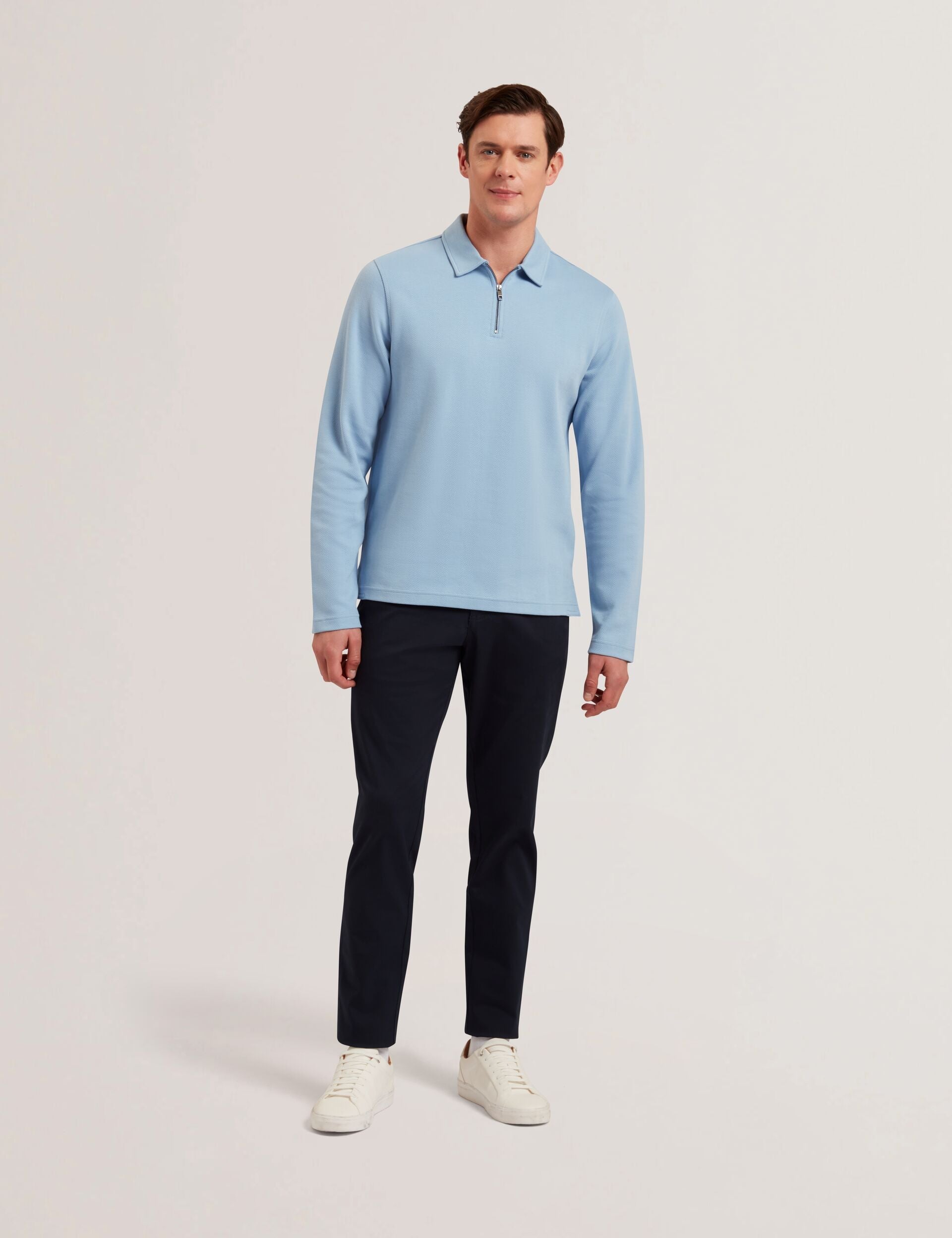 Ted Baker KALEND - Herringbone Zip Neck Long Sleeve Polo Shirt