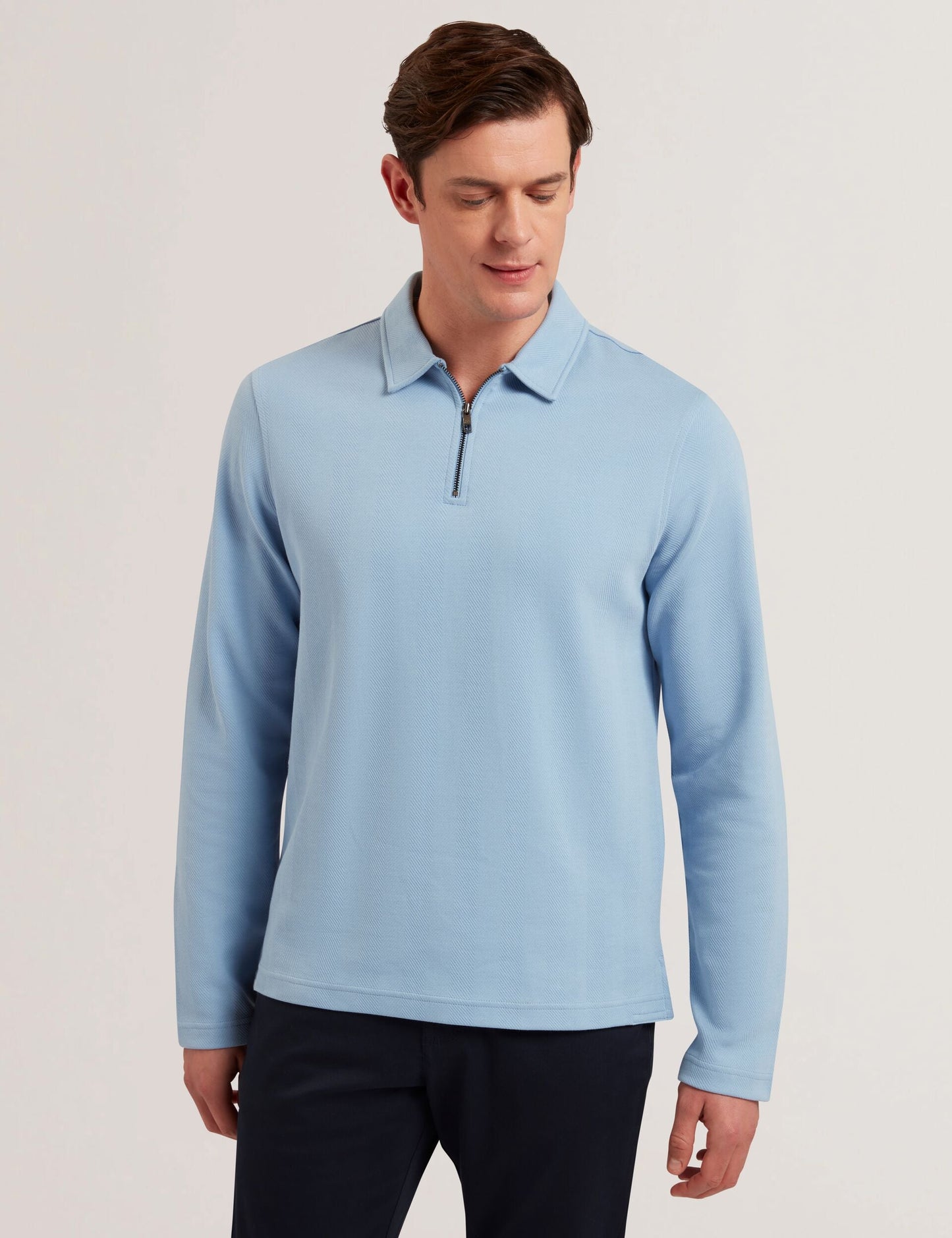 Ted Baker KALEND - Herringbone Zip Neck Long Sleeve Polo Shirt