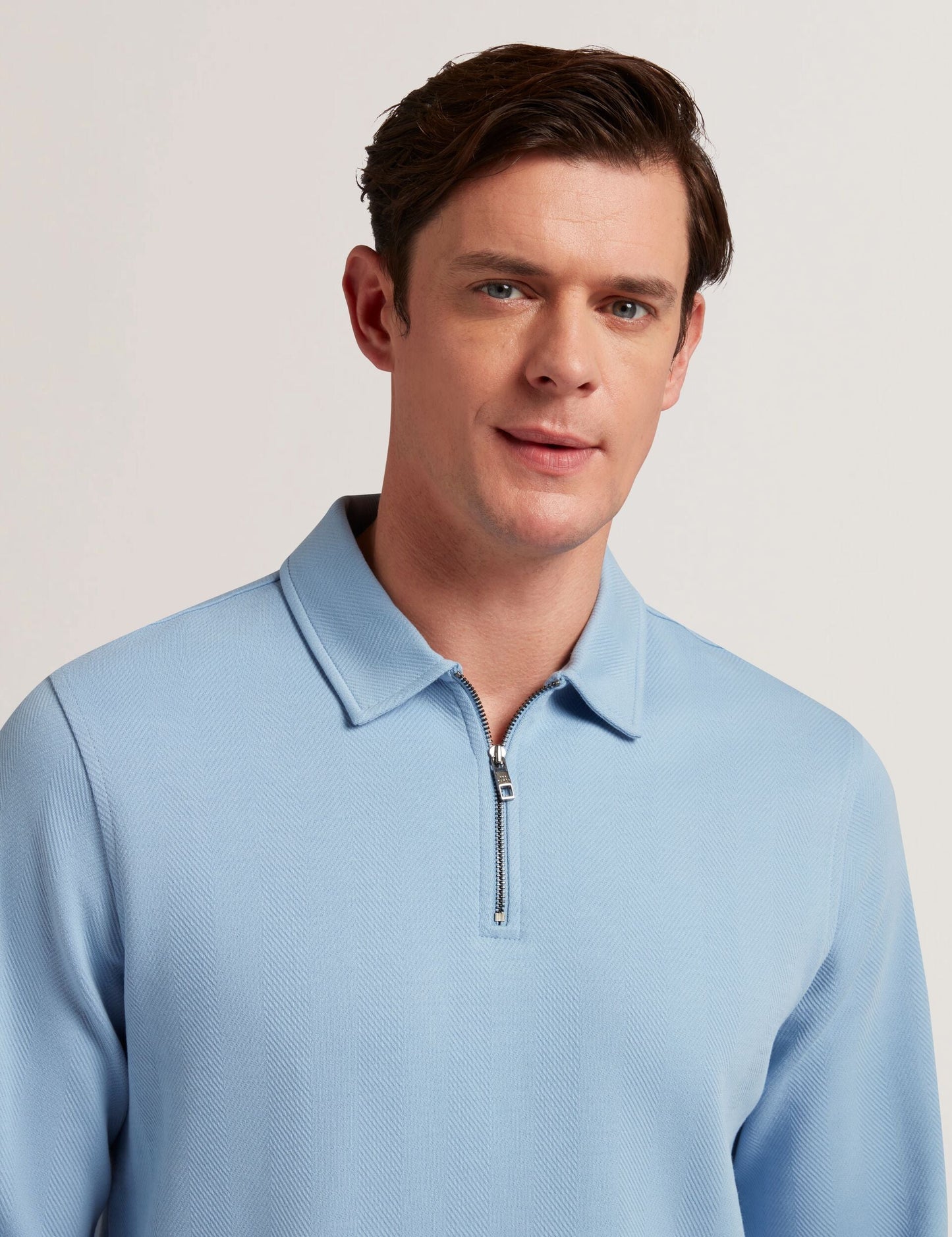 Ted Baker KALEND - Herringbone Zip Neck Long Sleeve Polo Shirt