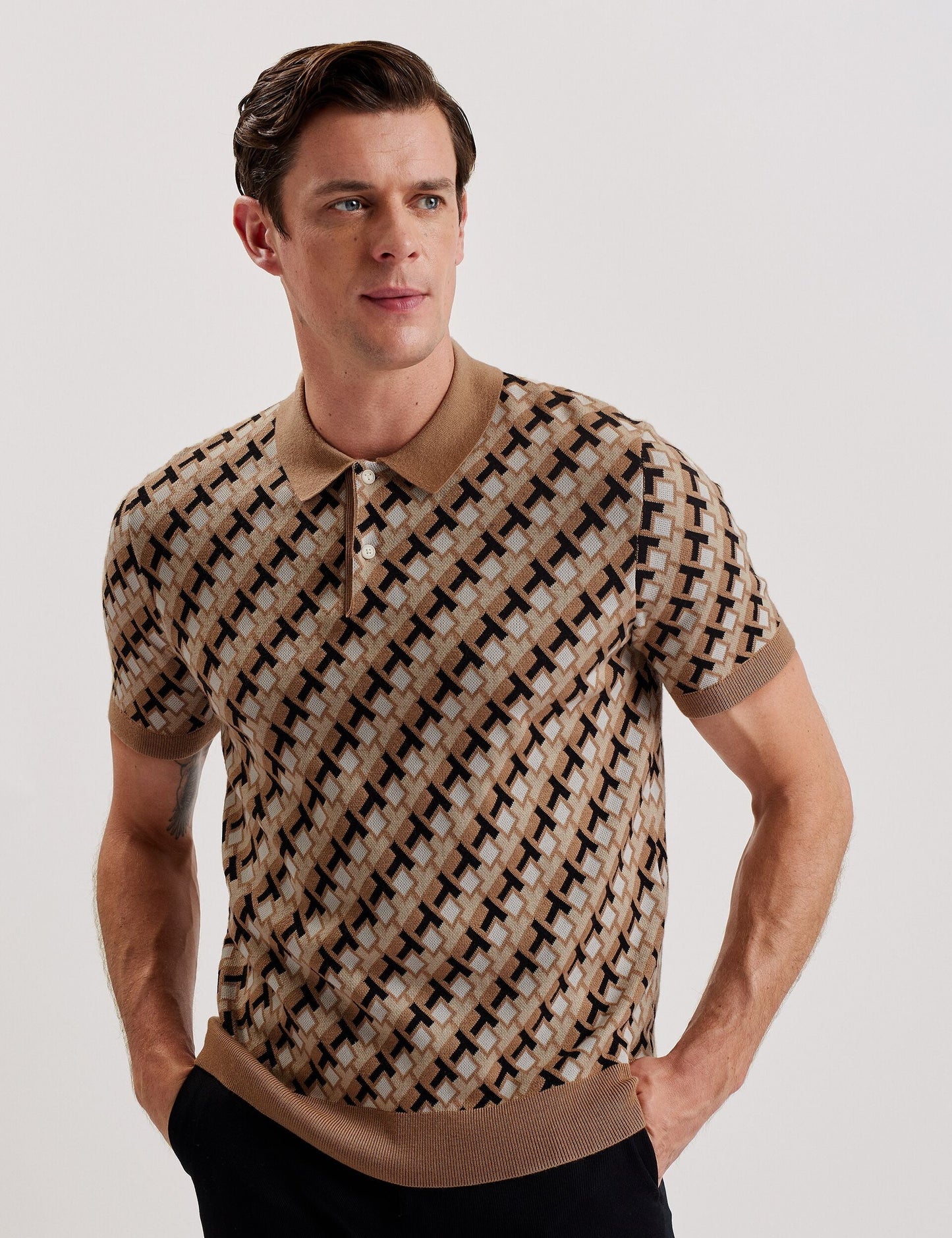 Ted Baker SEFERRY - Interlocking T Jacquard Knitted Polo Shirt