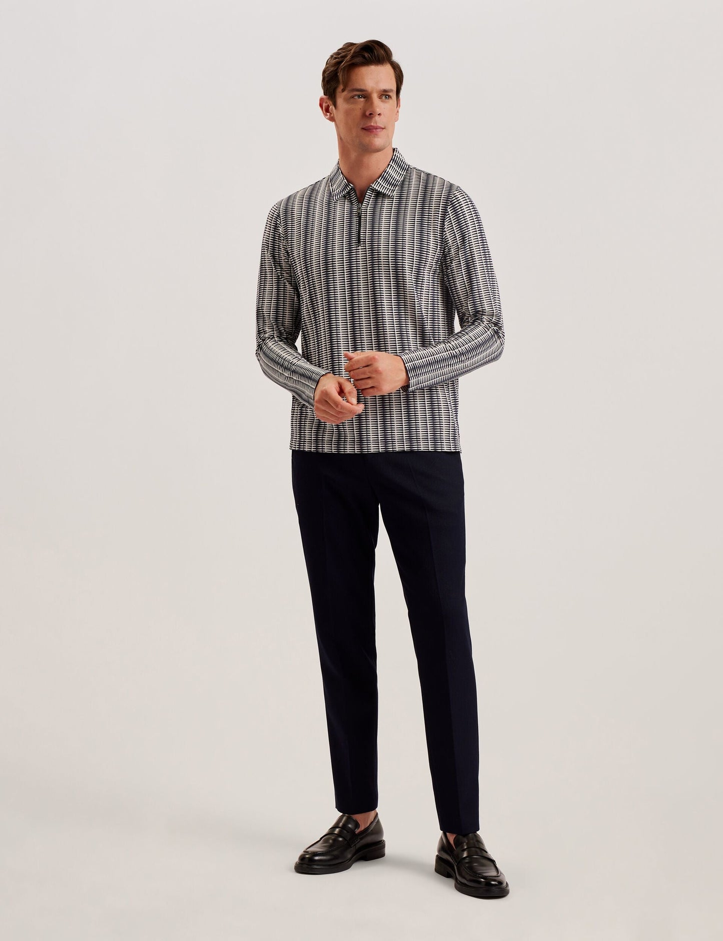 Ted Baker CAPUZZO - Long Sleeve Geo Stripe Zip Polo Shirt