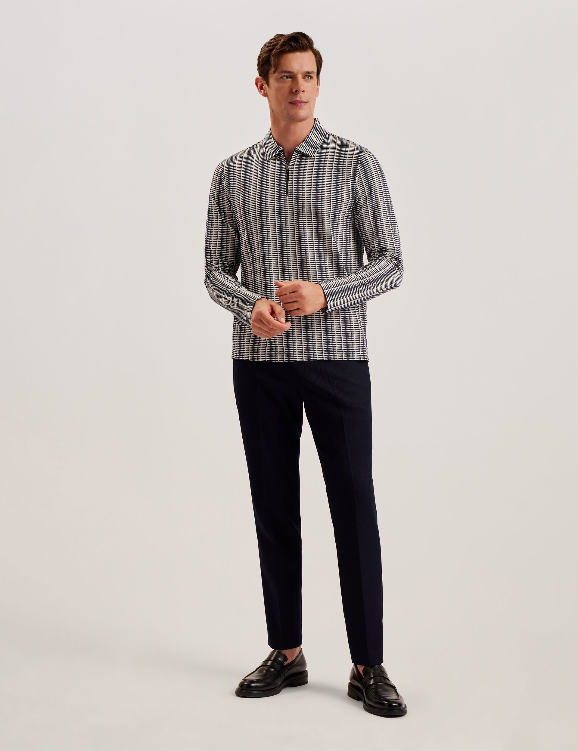 Ted Baker CAPUZZO - Long Sleeve Geo Stripe Zip Polo Shirt