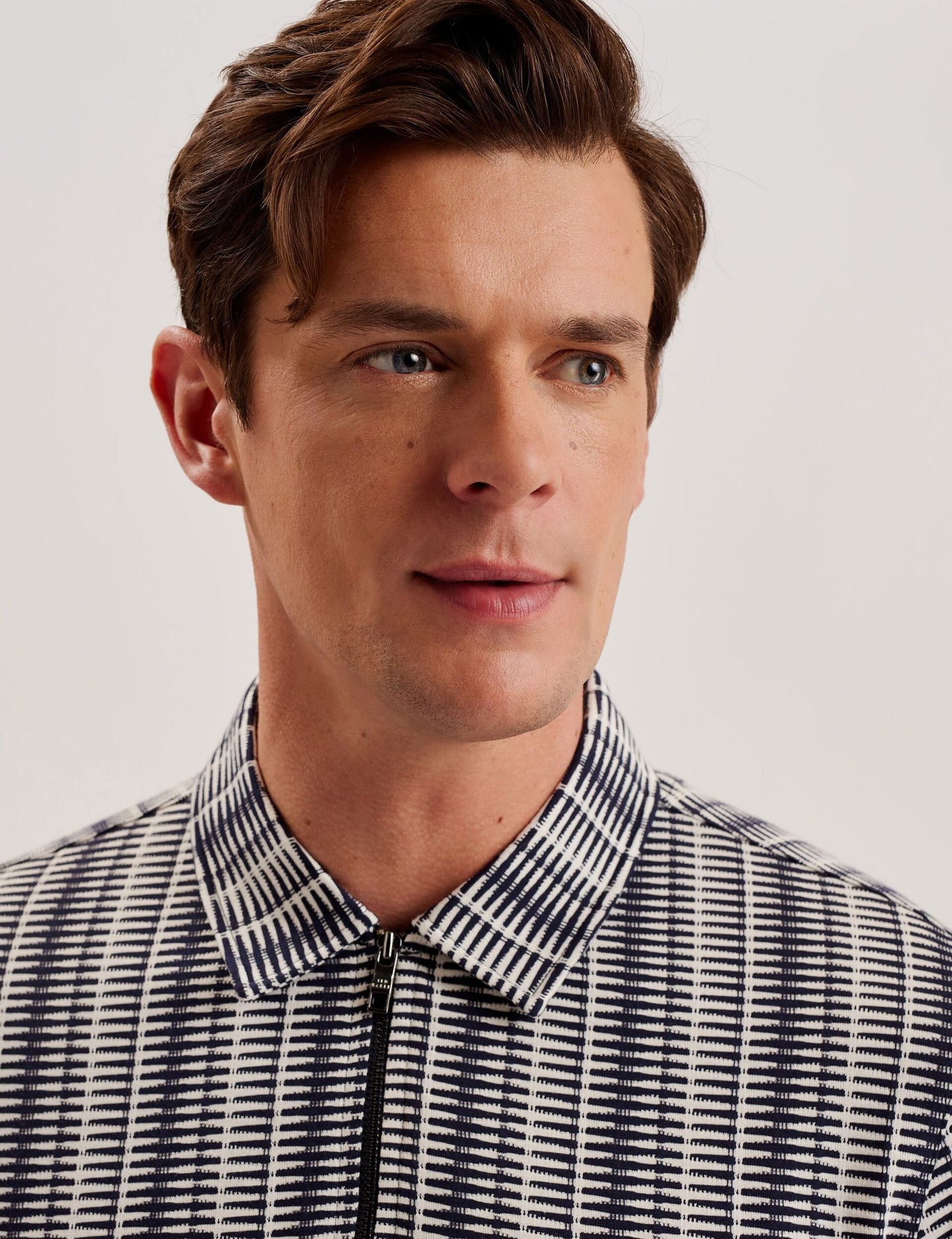 Ted Baker CAPUZZO - Long Sleeve Geo Stripe Zip Polo Shirt