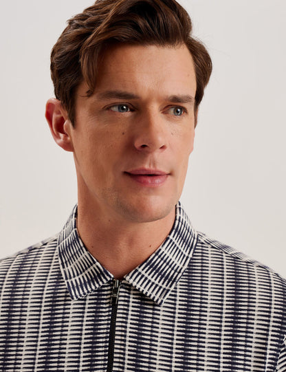 Ted Baker CAPUZZO - Long Sleeve Geo Stripe Zip Polo Shirt