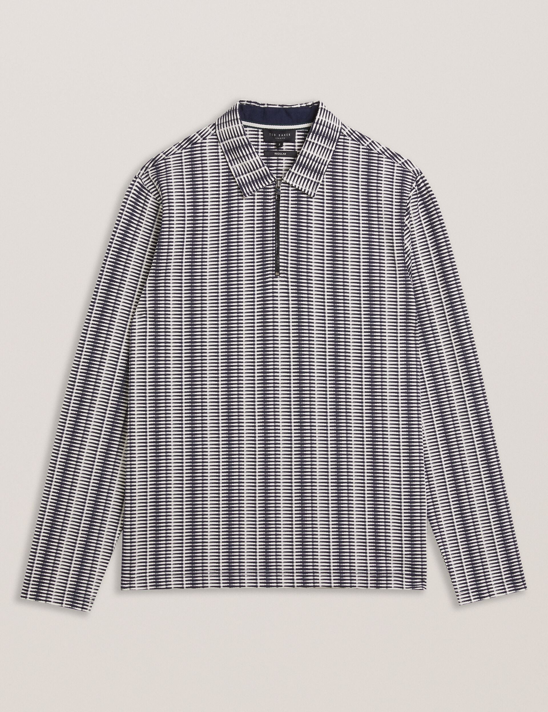 Ted Baker CAPUZZO - Long Sleeve Geo Stripe Zip Polo Shirt