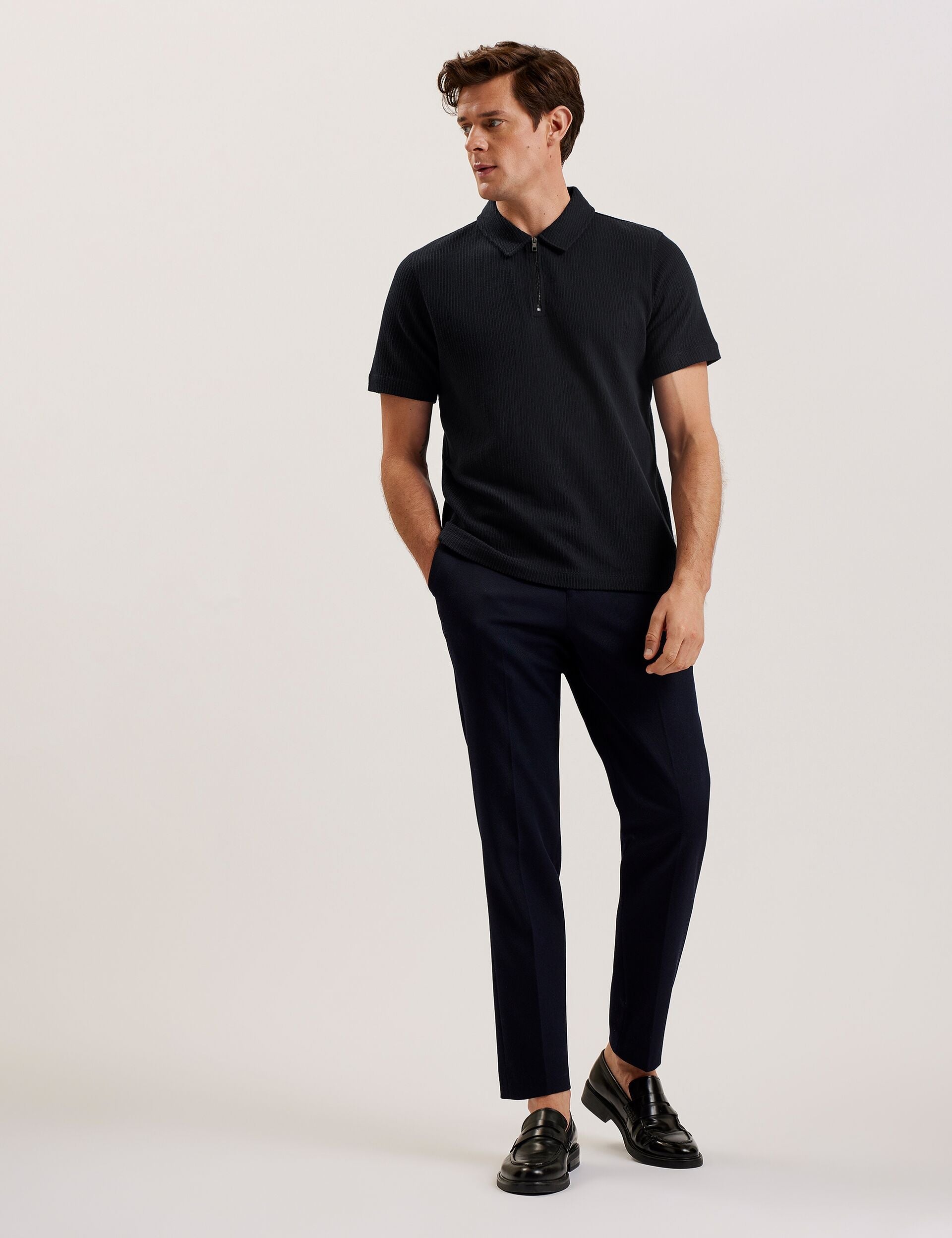Ted Baker ELGRAVE - Ribbed Cotton Zip Neck Polo Shirt