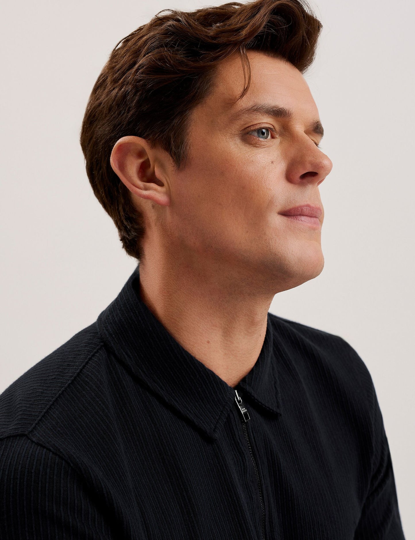 Ted Baker ELGRAVE - Ribbed Cotton Zip Neck Polo Shirt