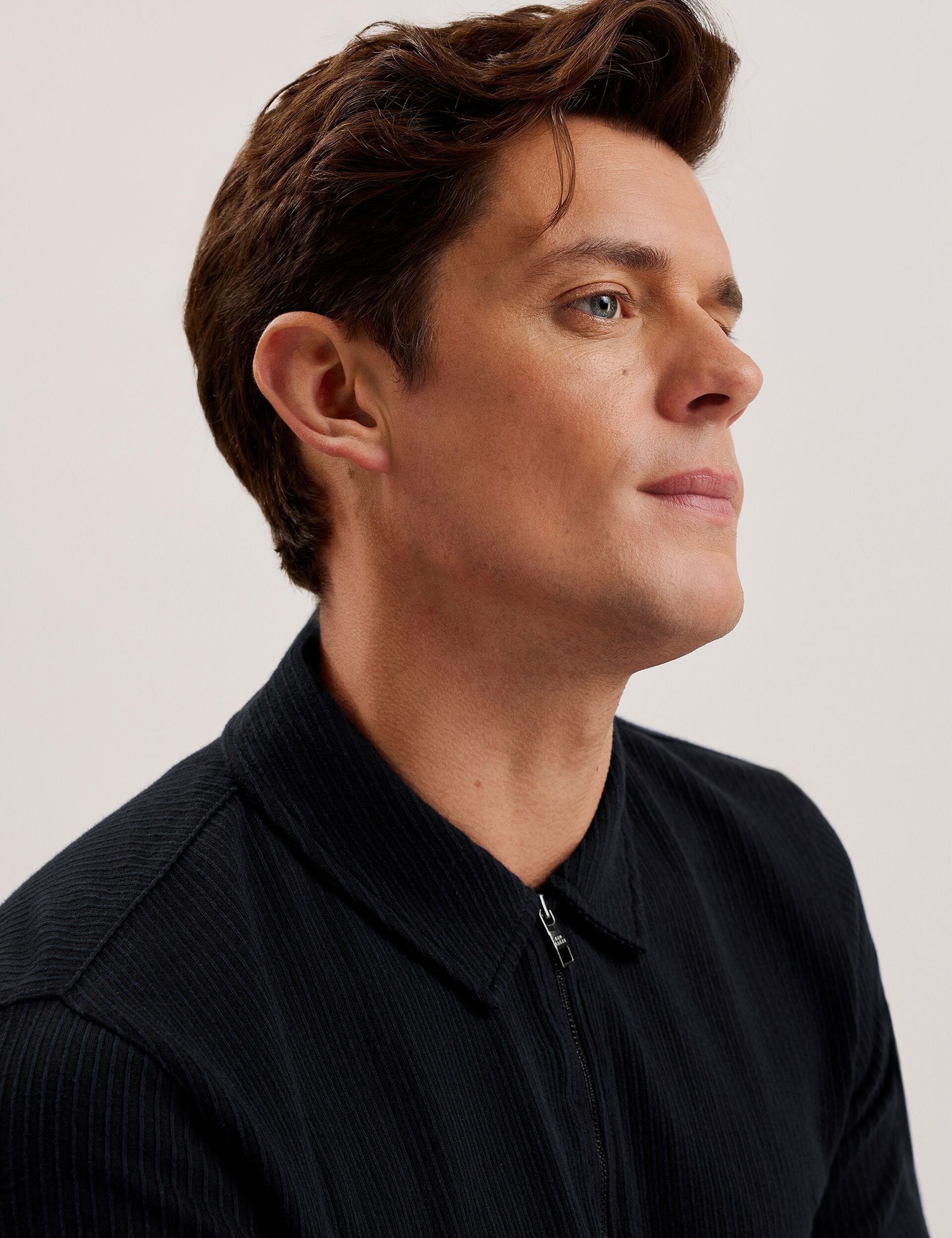 Ted Baker ELGRAVE - Ribbed Cotton Zip Neck Polo Shirt
