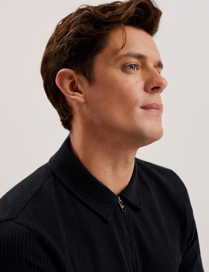 Ted Baker ELGRAVE - Ribbed Cotton Zip Neck Polo Shirt