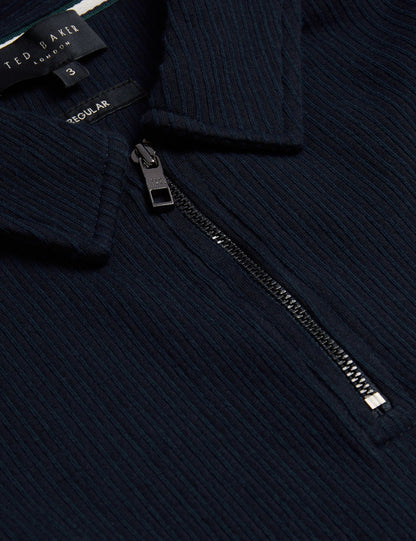 Ted Baker ELGRAVE - Ribbed Cotton Zip Neck Polo Shirt