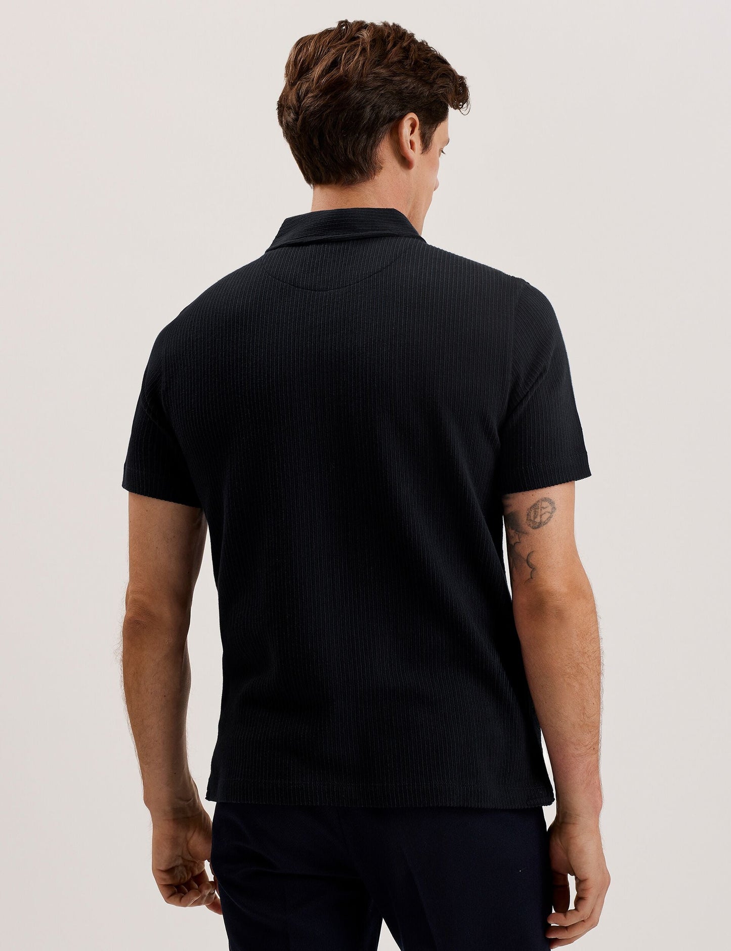 Ted Baker ELGRAVE - Ribbed Cotton Zip Neck Polo Shirt