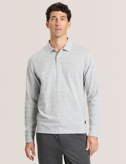 Ted Baker POPCORN STRIPE LONG SLEEVE POLO - Grey Heather