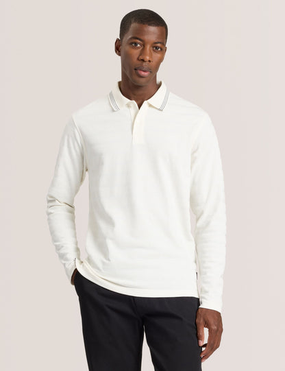 Ted Baker POPCORN STRIPE LONG SLEEVE POLO - Egret