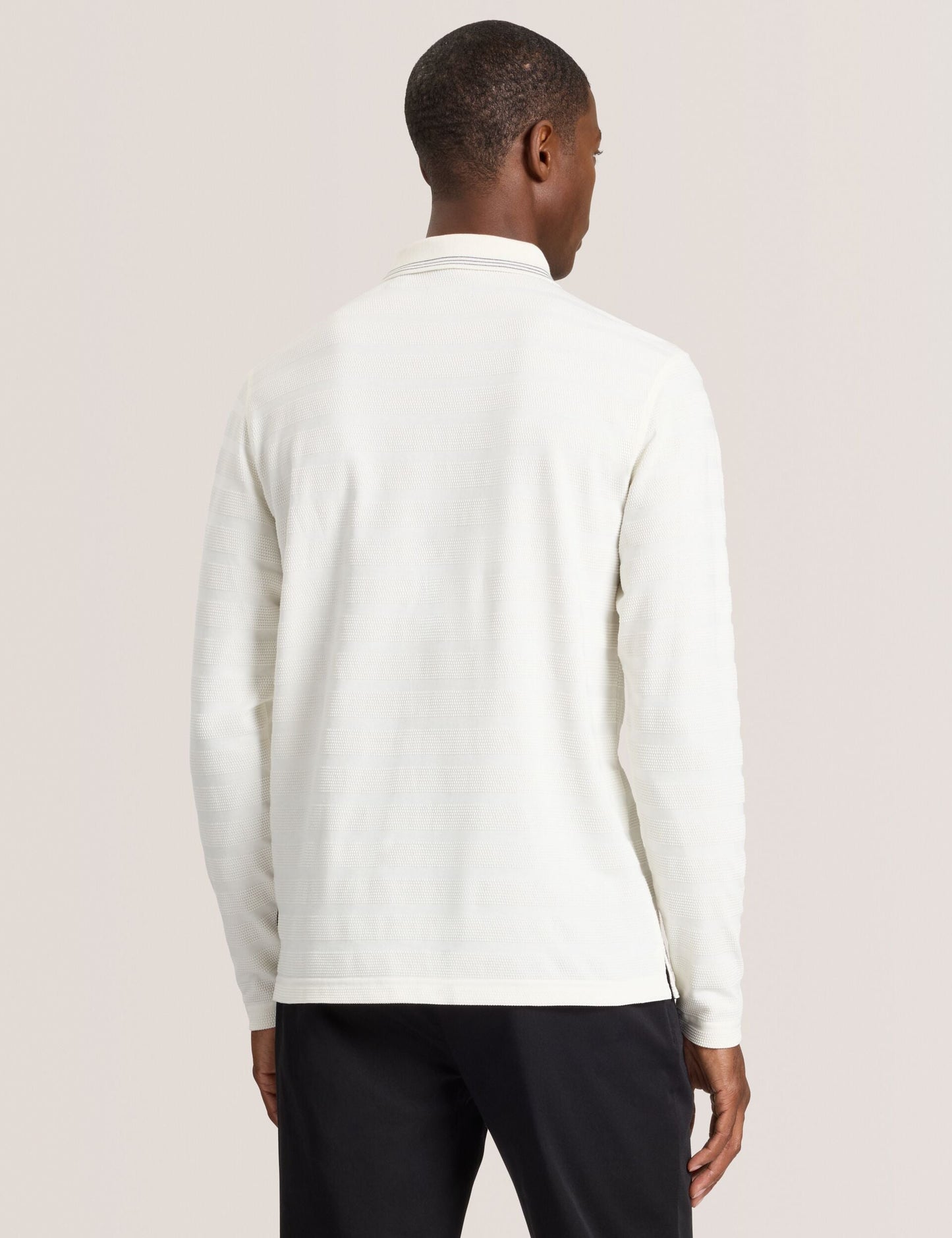 Ted Baker POPCORN STRIPE LONG SLEEVE POLO - Egret