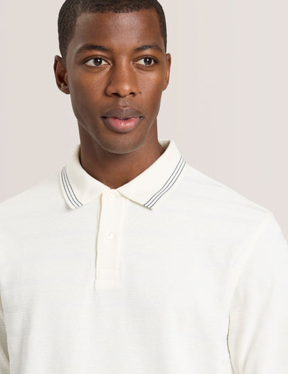 Ted Baker POPCORN STRIPE LONG SLEEVE POLO - Egret