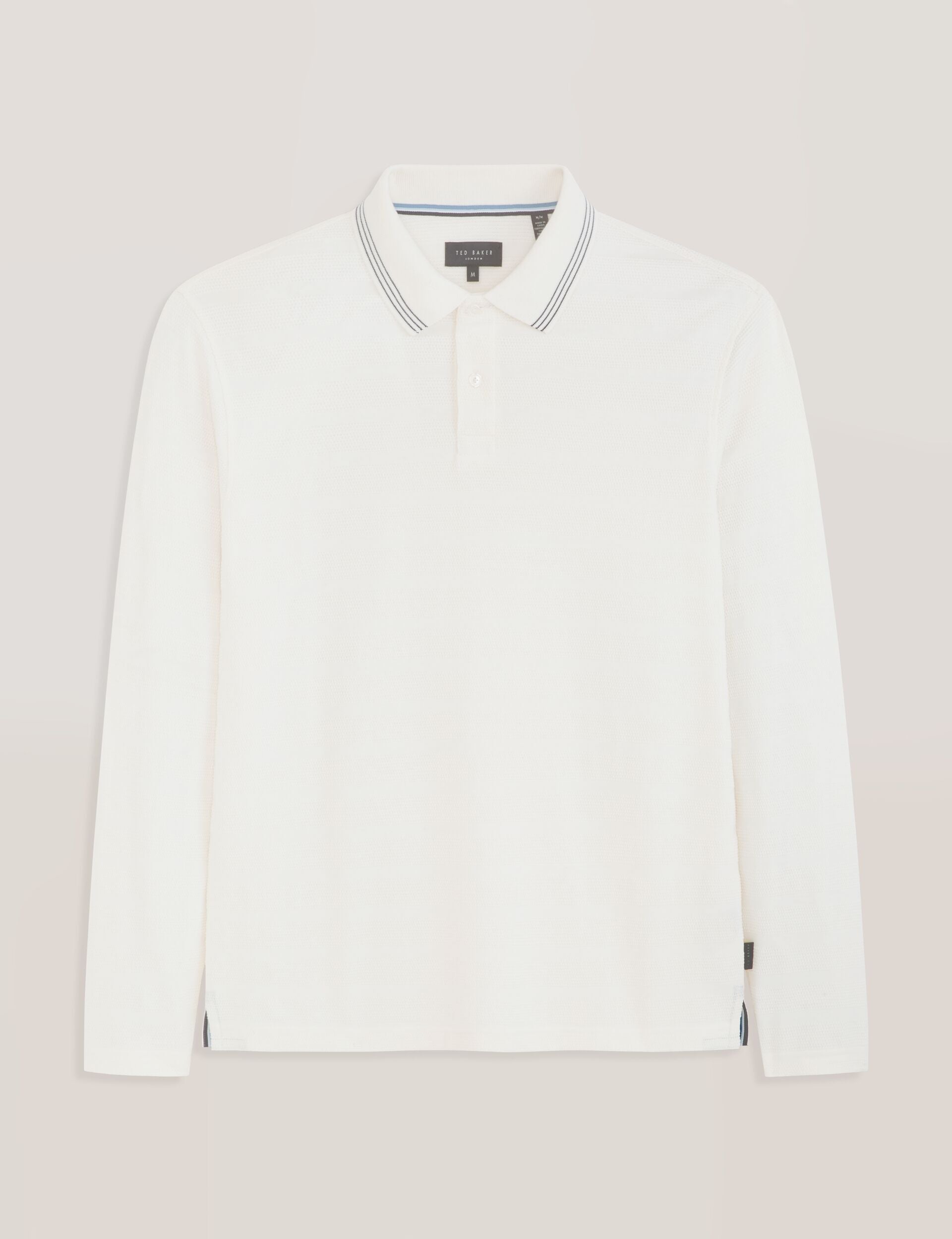 Ted Baker POPCORN STRIPE LONG SLEEVE POLO - Egret