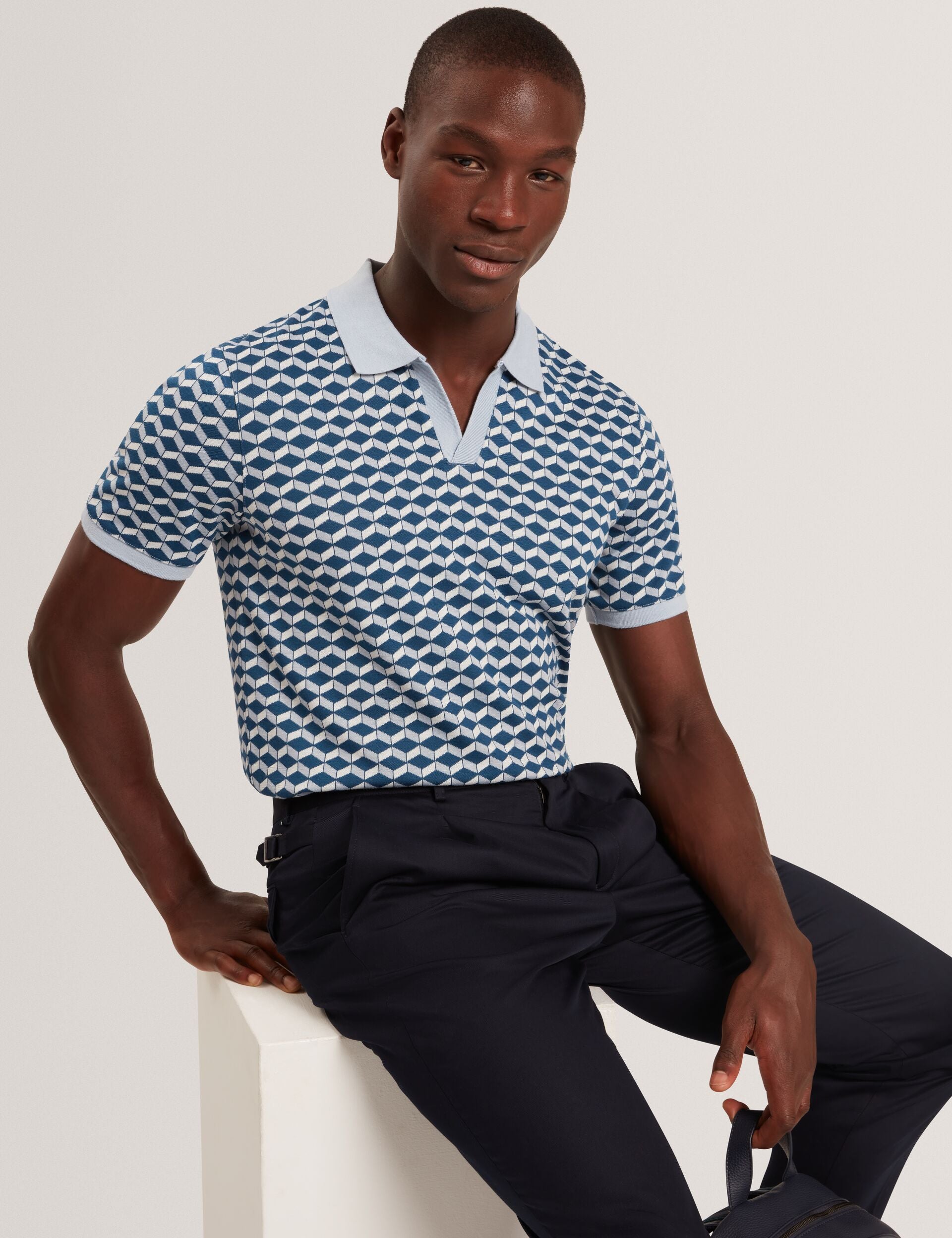 Ted Baker LIRIEN Geometric Jacquard Pique Polo Shirt