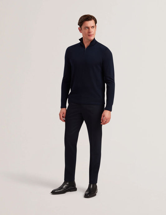Ted Baker LIMEHAS Wool Quarter Zip Funnel Neck Sweater in Navy