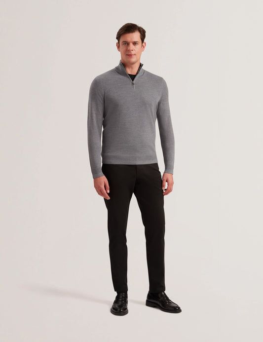 Ted Baker LIMEHAS Wool Quarter Zip Funnel Neck Sweater in Charcoal
