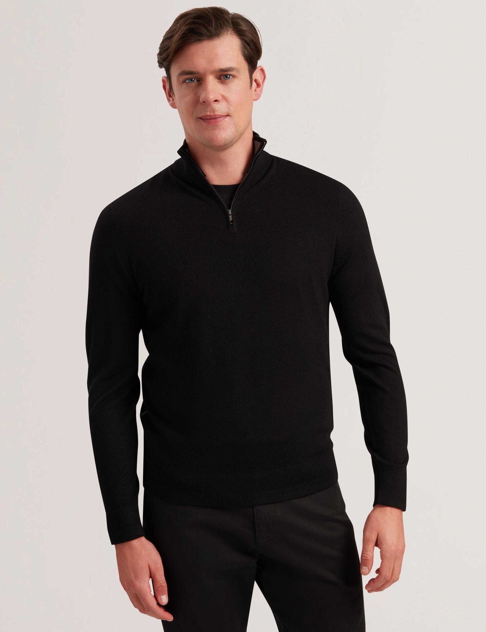 Ted Baker LIMEHAS Wool Quarter Zip Funnel Neck Sweater in Black