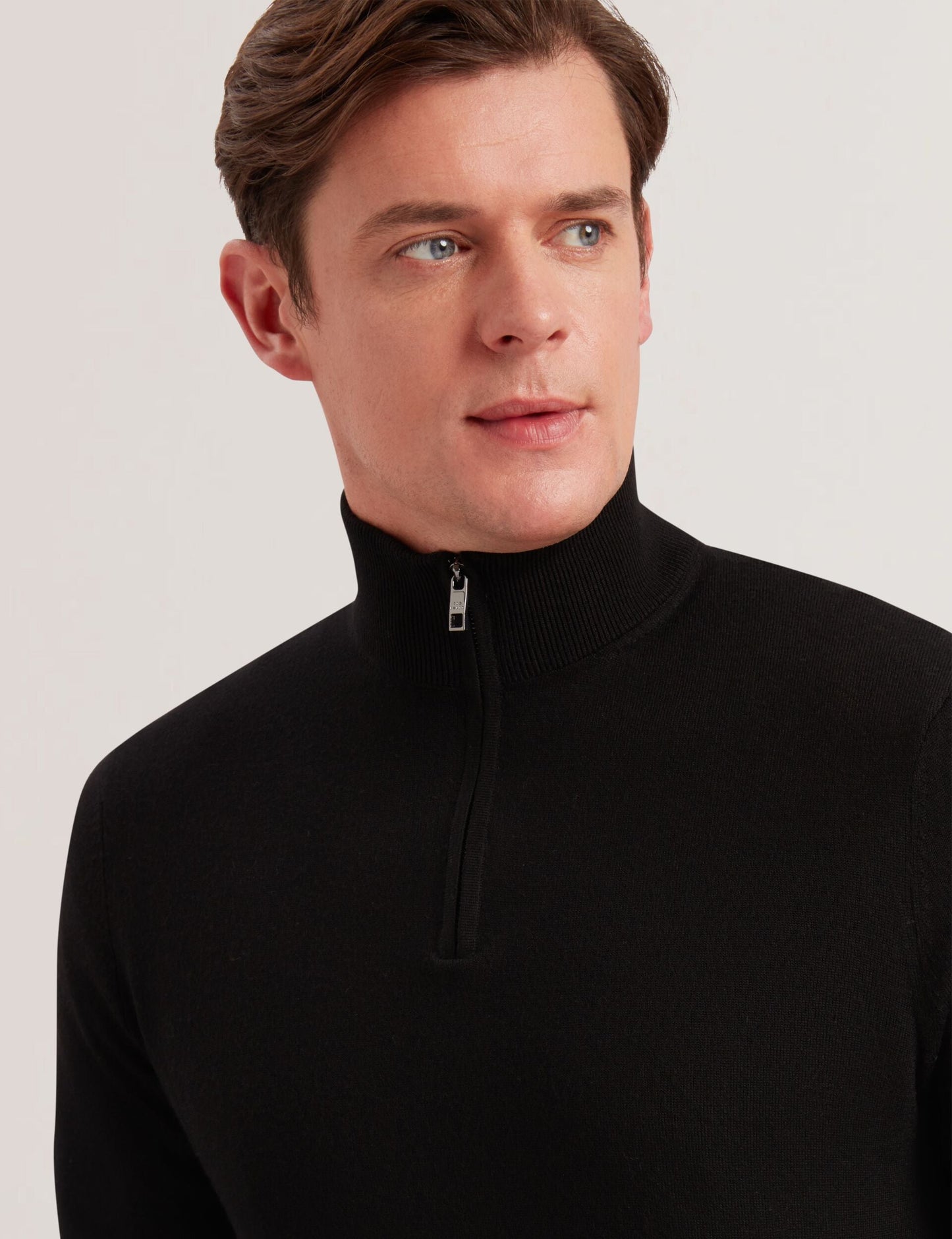 Ted Baker LIMEHAS Wool Quarter Zip Funnel Neck Sweater in Black