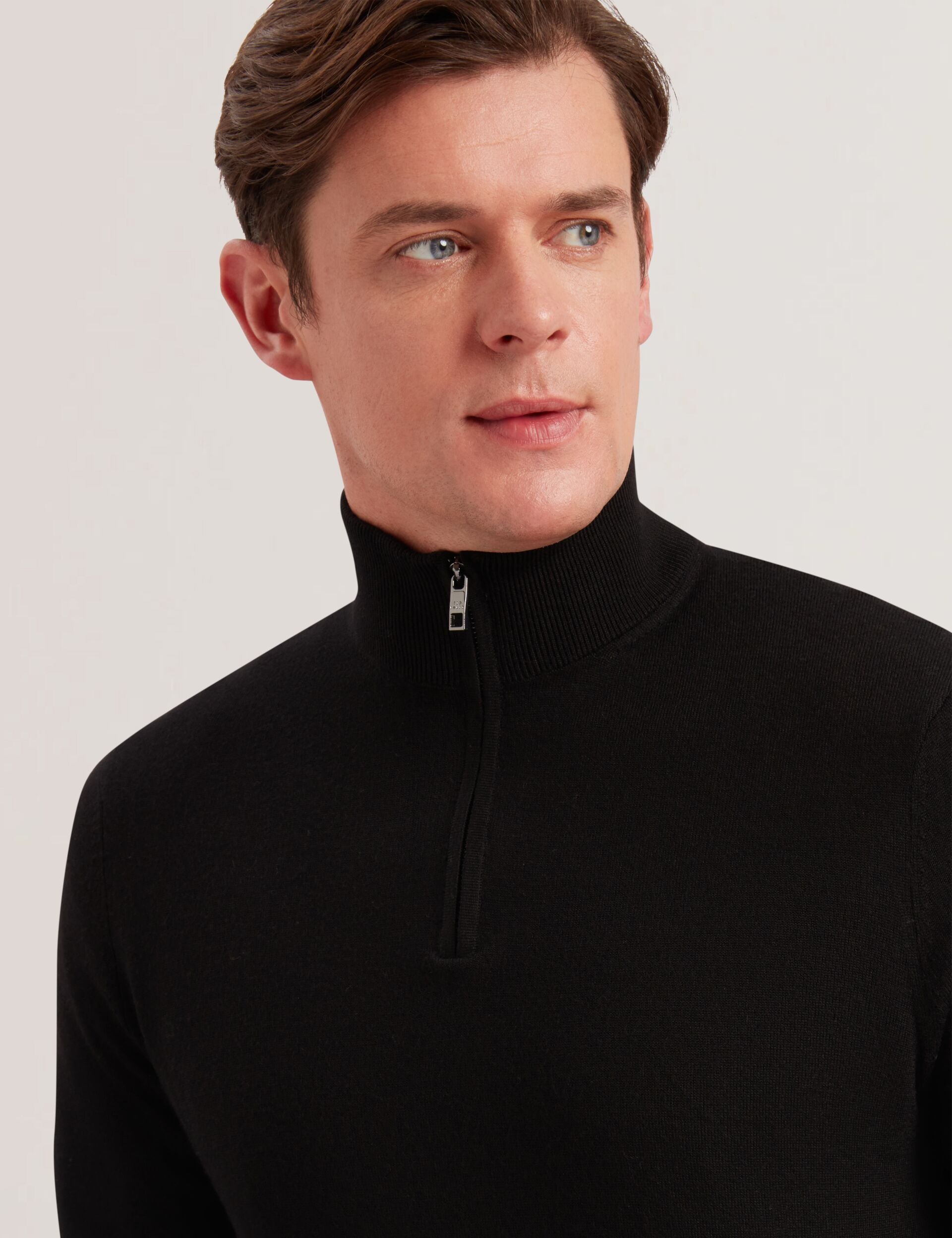 Ted Baker LIMEHAS Wool Quarter Zip Funnel Neck Sweater in Black