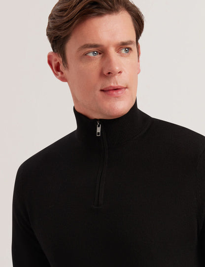 Ted Baker LIMEHAS Wool Quarter Zip Funnel Neck Sweater in Black