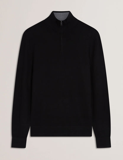 Ted Baker LIMEHAS Wool Quarter Zip Funnel Neck Sweater in Black