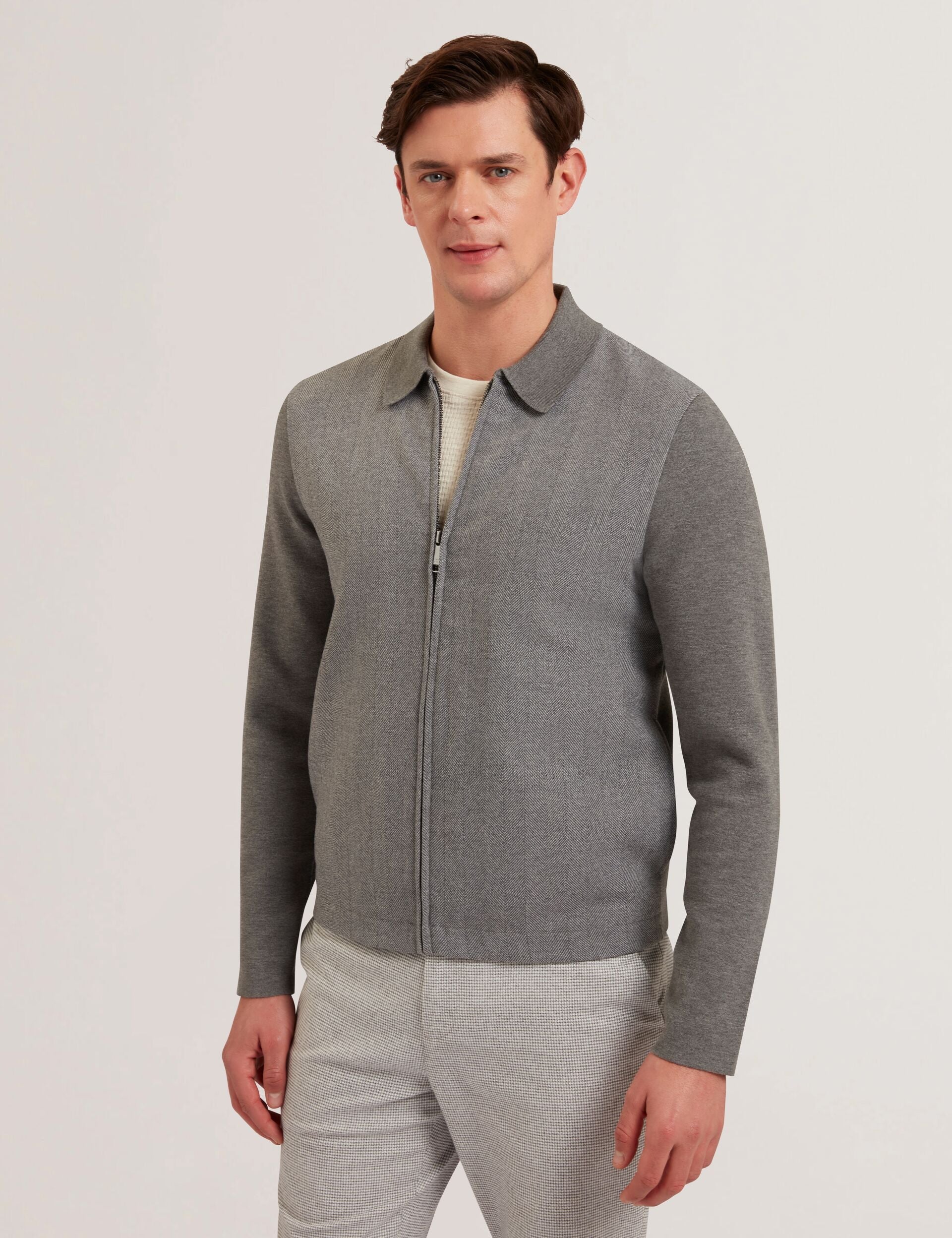 Ted Baker DEJO - Herringbone Wool Blend Zip Up Cardigan