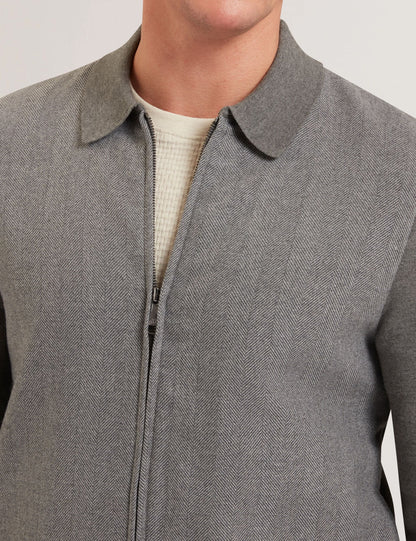 Ted Baker DEJO - Herringbone Wool Blend Zip Up Cardigan