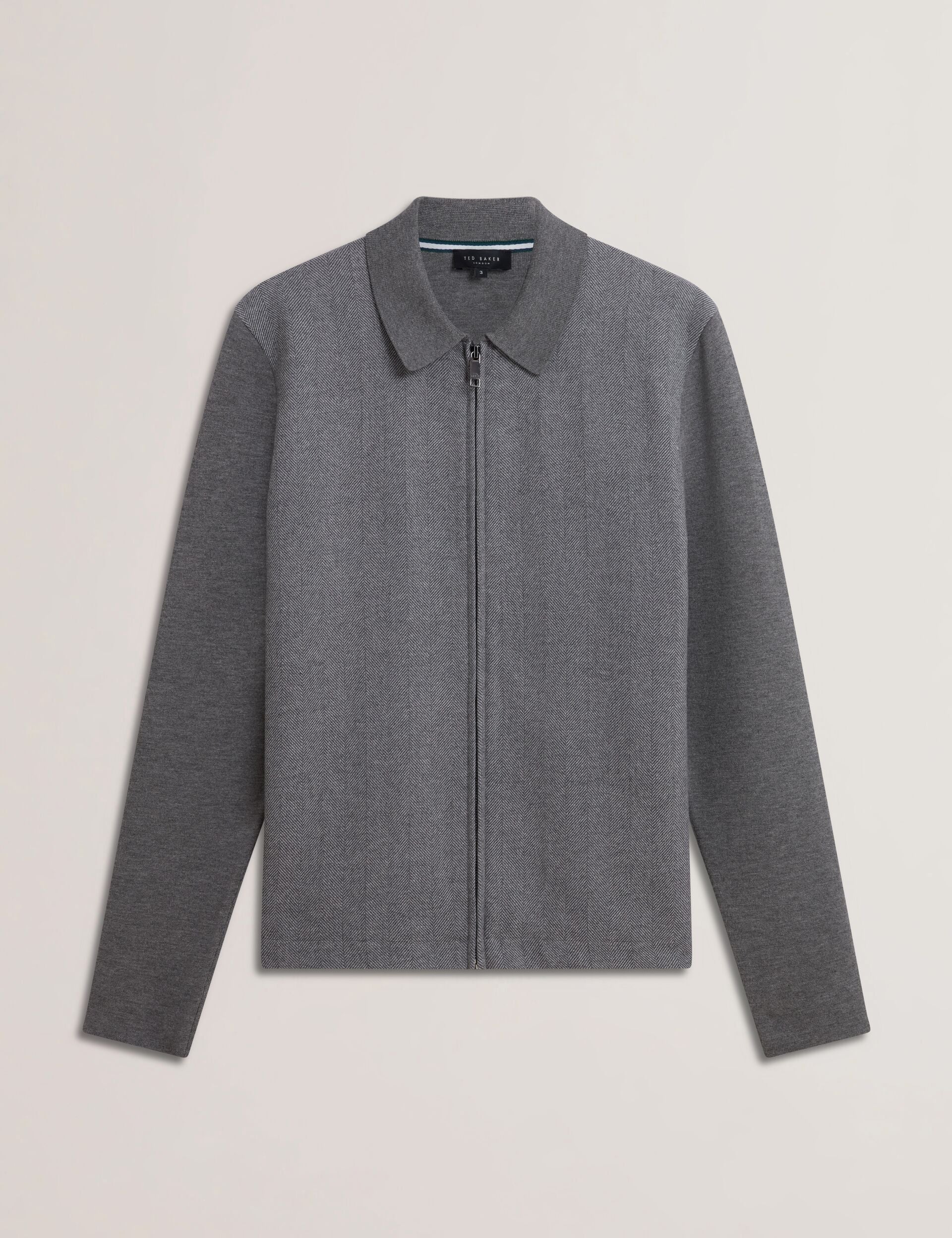 Ted Baker DEJO - Herringbone Wool Blend Zip Up Cardigan