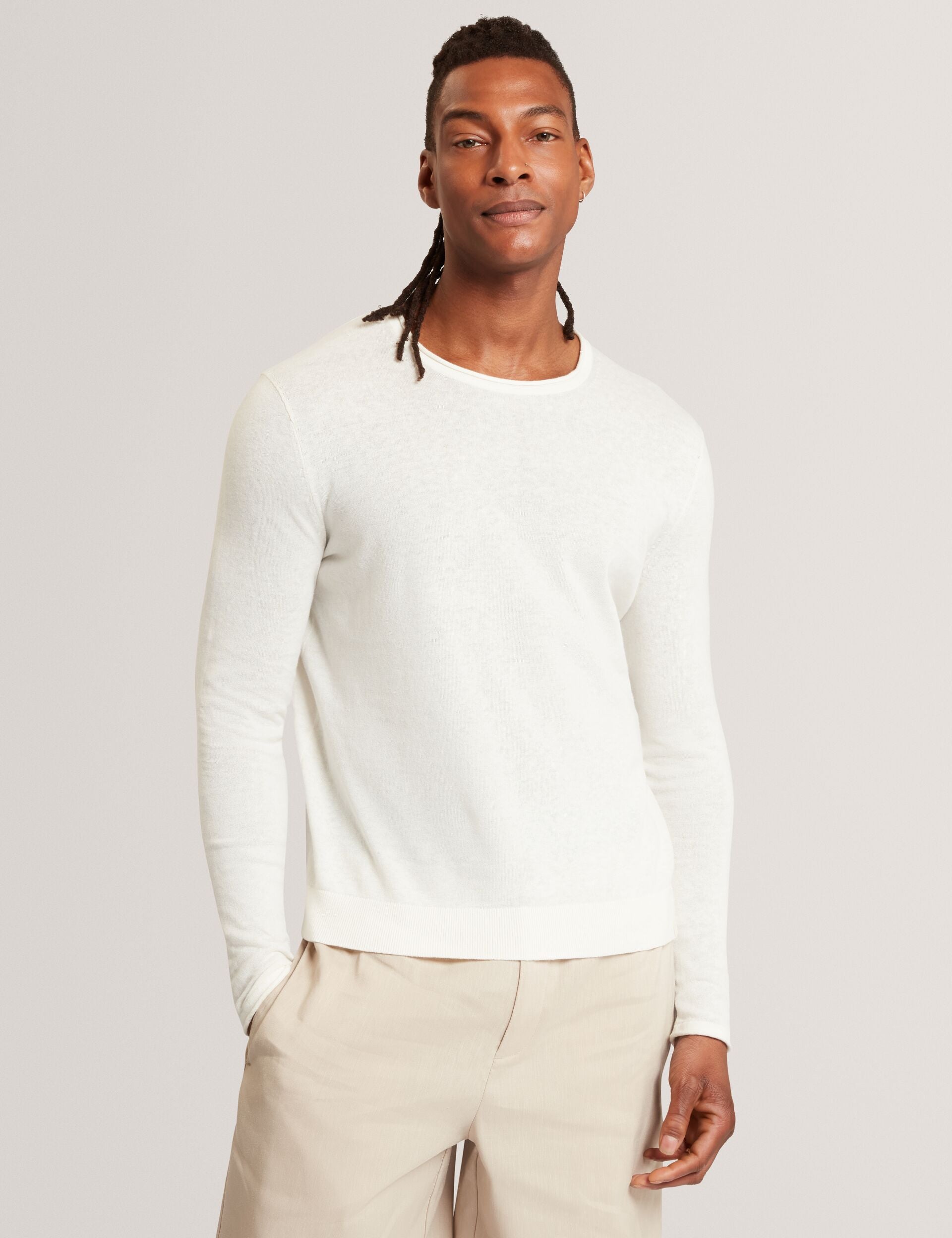 Ted Baker YAEN Rolled Edge Linen Blend Crew Neck Jumper